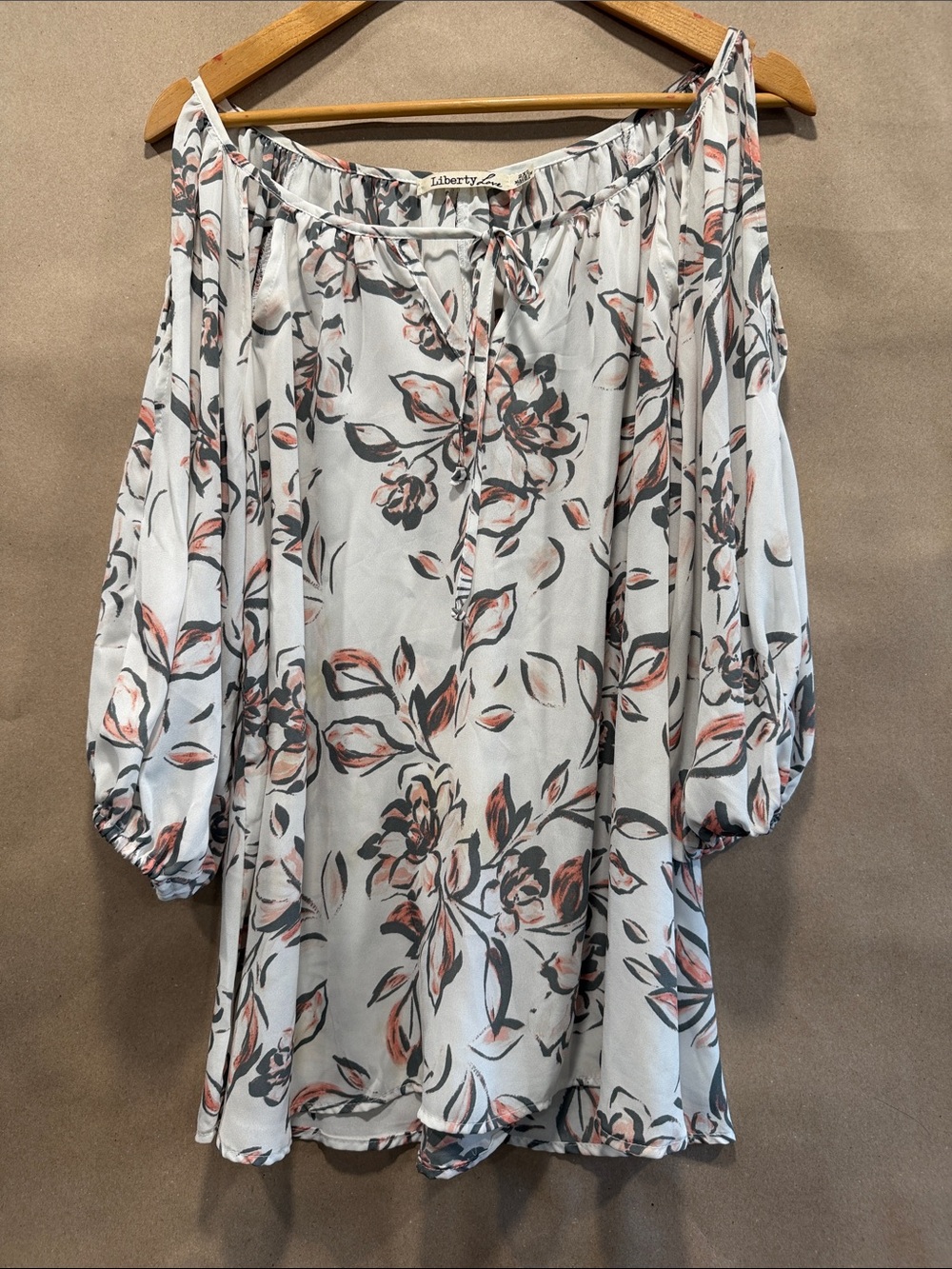 Liberty LoveWhite Blush and Gray Floral Off-Shoulder Blouse